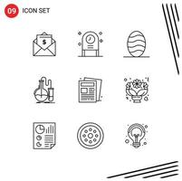 Set of 9 Commercial Outlines pack for newspaper test baking research chemistry Editable Vector Design Elements