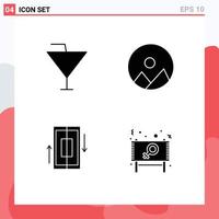 Set of 4 Modern UI Icons Symbols Signs for drink data party round smartphone Editable Vector Design Elements