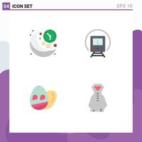 Modern Set of 4 Flat Icons Pictograph of clock egg night train holiday Editable Vector Design Elements