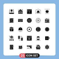 Modern Set of 25 Solid Glyphs Pictograph of light chandelier internet car garage Editable Vector Design Elements