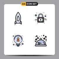 Pictogram Set of 4 Simple Filledline Flat Colors of rocket design startup lock dinner Editable Vector Design Elements