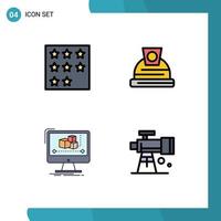 Group of 4 Modern Filledline Flat Colors Set for achievement computer rank construction monitor Editable Vector Design Elements