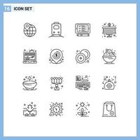 Universal Icon Symbols Group of 16 Modern Outlines of shop app phone new year cake Editable Vector Design Elements