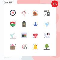 Set of 16 Modern UI Icons Symbols Signs for love bouquet tape zippo flame Editable Pack of Creative Vector Design Elements