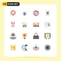 Pack of 16 Modern Flat Colors Signs and Symbols for Web Print Media such as report document data corporate security Editable Pack of Creative Vector Design Elements