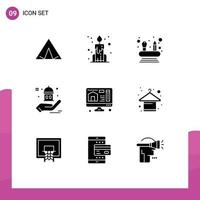 Group of 9 Modern Solid Glyphs Set for clothes printing competencies computer help Editable Vector Design Elements