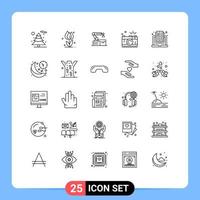 25 User Interface Line Pack of modern Signs and Symbols of book picture atoumated photo camera Editable Vector Design Elements