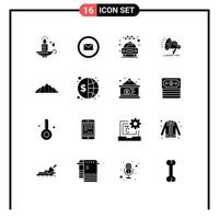 Universal Icon Symbols Group of 16 Modern Solid Glyphs of landscape voice car audio speaker Editable Vector Design Elements