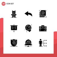 Group of 9 Modern Solid Glyphs Set for day world duplicate globe school Editable Vector Design Elements