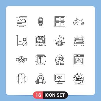 16 Universal Outlines Set for Web and Mobile Applications infant baby check window construction Editable Vector Design Elements