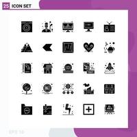 Group of 25 Solid Glyphs Signs and Symbols for ancient tv screen game television tv Editable Vector Design Elements