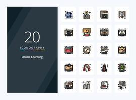 20 Online Learning line Filled icon for presentation vector