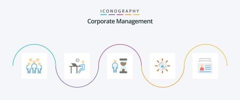 Corporate Management Flat 5 Icon Pack Including media. internet. person. person. management vector