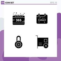 Group of 4 Solid Glyphs Signs and Symbols for all lock year father card Editable Vector Design Elements
