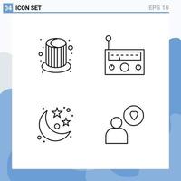4 Creative Icons Modern Signs and Symbols of magic planet cap music stars Editable Vector Design Elements