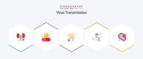 transmisión de virus 25 paquete de iconos planos que incluye coronavirus. informe. frío. médico. portapapeles vector