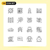 Modern Set of 16 Outlines Pictograph of document happy rocket day travel Editable Vector Design Elements