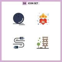 Group of 4 Modern Flat Icons Set for bowling cable ball heart server Editable Vector Design Elements