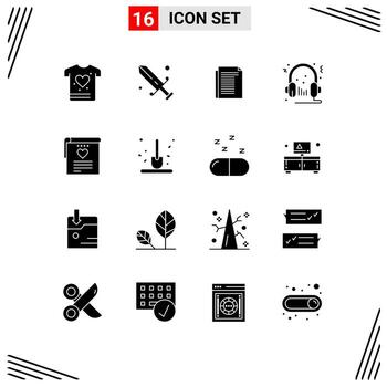 Pictogram Set of 16 Simple Solid Glyphs of love microphone note multimedia speaker Editable Vector Design Elements