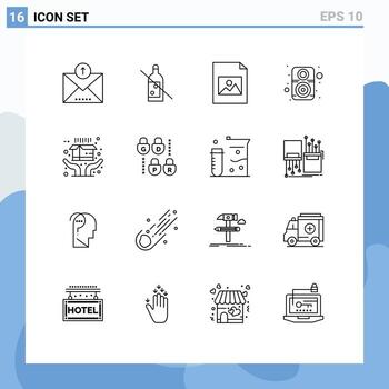16 Universal Outlines Set for Web and Mobile Applications shipping delivery document speaker hardware Editable Vector Design Elements