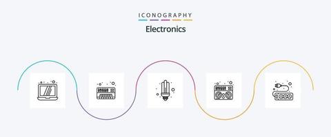 paquete de iconos de línea 5 de electrónica que incluye . enchufe. ahorrador. hardware. música vector