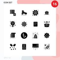 User Interface Pack of 16 Basic Solid Glyphs of idea bulb management real estate house Editable Vector Design Elements