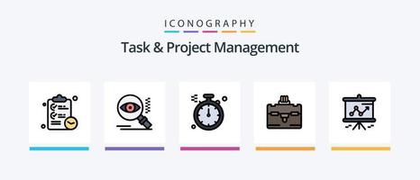 Task And Project Management Line Filled 5 Icon Pack Including business . open. monitor . mail . server. Creative Icons Design vector