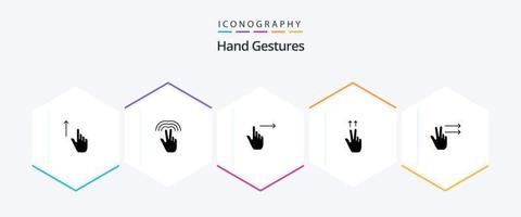 Hand Gestures 25 Glyph icon pack including fingers. gesture. tab. fingers. slide vector