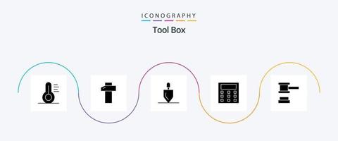 paquete de iconos de glifo 5 de herramientas que incluye . justicia. rastrillo. martillo. Matemáticas vector