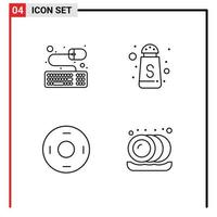Mobile Interface Line Set of 4 Pictograms of accessories symbols serve cosmos plate Editable Vector Design Elements