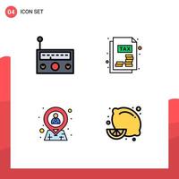 Group of 4 Filledline Flat Colors Signs and Symbols for device human radio tax resources Editable Vector Design Elements