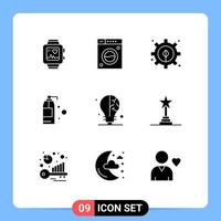 9 Universal Solid Glyphs Set for Web and Mobile Applications achievement award idea development bulb detergent Editable Vector Design Elements