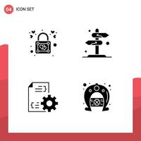 Pack of creative Solid Glyphs of heart develop padlock sign file Editable Vector Design Elements