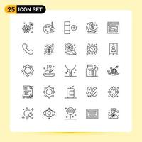 User Interface Pack of 25 Basic Lines of page cresent cell moon light Editable Vector Design Elements