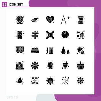 Editable Vector Line Pack of 25 Simple Solid Glyphs of arcade machine font block day world Editable Vector Design Elements