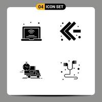 Solid Glyph Pack of 4 Universal Symbols of laptop time iot fast forward transport Editable Vector Design Elements