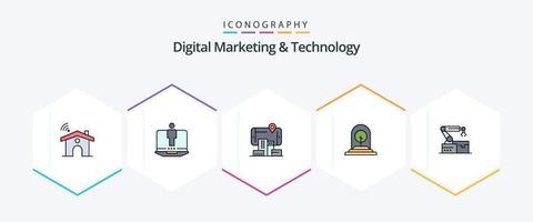 paquete de íconos de 25 líneas completas de marketing digital y tecnología que incluye atomizado. árbol. realidad. negocio. crecimiento vector