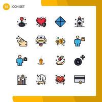 Mobile Interface Flat Color Filled Line Set of 16 Pictograms of zoom hand pill gesture treatment Editable Creative Vector Design Elements