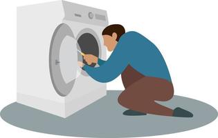 man repairing washing machine vector illustration, appliance repairman, laundry work professional, laundry service and washing clothes, laundry machine technician vector illustration