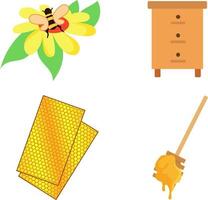 Bee harvest from apiary, bee and honey set vector Illustration, honeycomb from bees