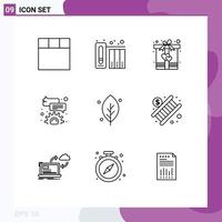 Pictogram Set of 9 Simple Outlines of banking nature present leaf configure Editable Vector Design Elements