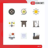 Pictogram Set of 9 Simple Flat Colors of marketplace building media success money Editable Vector Design Elements