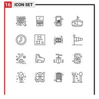 Universal Icon Symbols Group of 16 Modern Outlines of clock transport flip boat shopping Editable Vector Design Elements