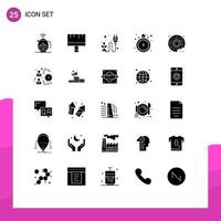 Group of 25 Modern Solid Glyphs Set for donut timer ecological stop watch plant Editable Vector Design Elements