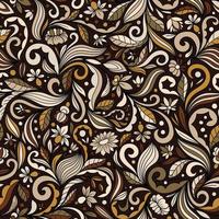 BROWN SEAMLESS VECTOR BACKGROUND WITH COMPLEX MULTICOLORED FLORAL ORNAMENT