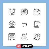 Universal Icon Symbols Group of 9 Modern Outlines of hand heart seo flask key Editable Vector Design Elements