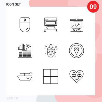 conjunto moderno de 9 esquemas y símbolos, como análisis de gráficos de disfraces, elementos de diseño de vectores editables de negocios monetarios