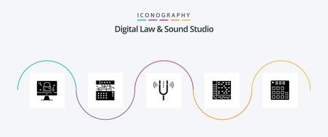 paquete de iconos de glifo 5 de estudio de derecho y sonido digital que incluye computadora. solicitud. sonar. capazton tono vector