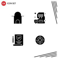 Pack of 4 Modern Solid Glyphs Signs and Symbols for Web Print Media such as building insurance mosque lock policy Editable Vector Design Elements