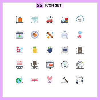 Pack of 25 creative Flat Colors of programming develop green coding projector Editable Vector Design Elements